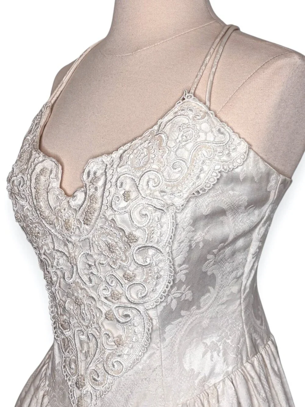 Vintage Jessica McClintock Gunne Sax White Embellished Jacquard Dress Size 9/10 - Picture 6 of 8